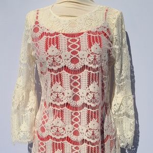 Women's Ultra Pink Lace Tunic with Bell Sleeves